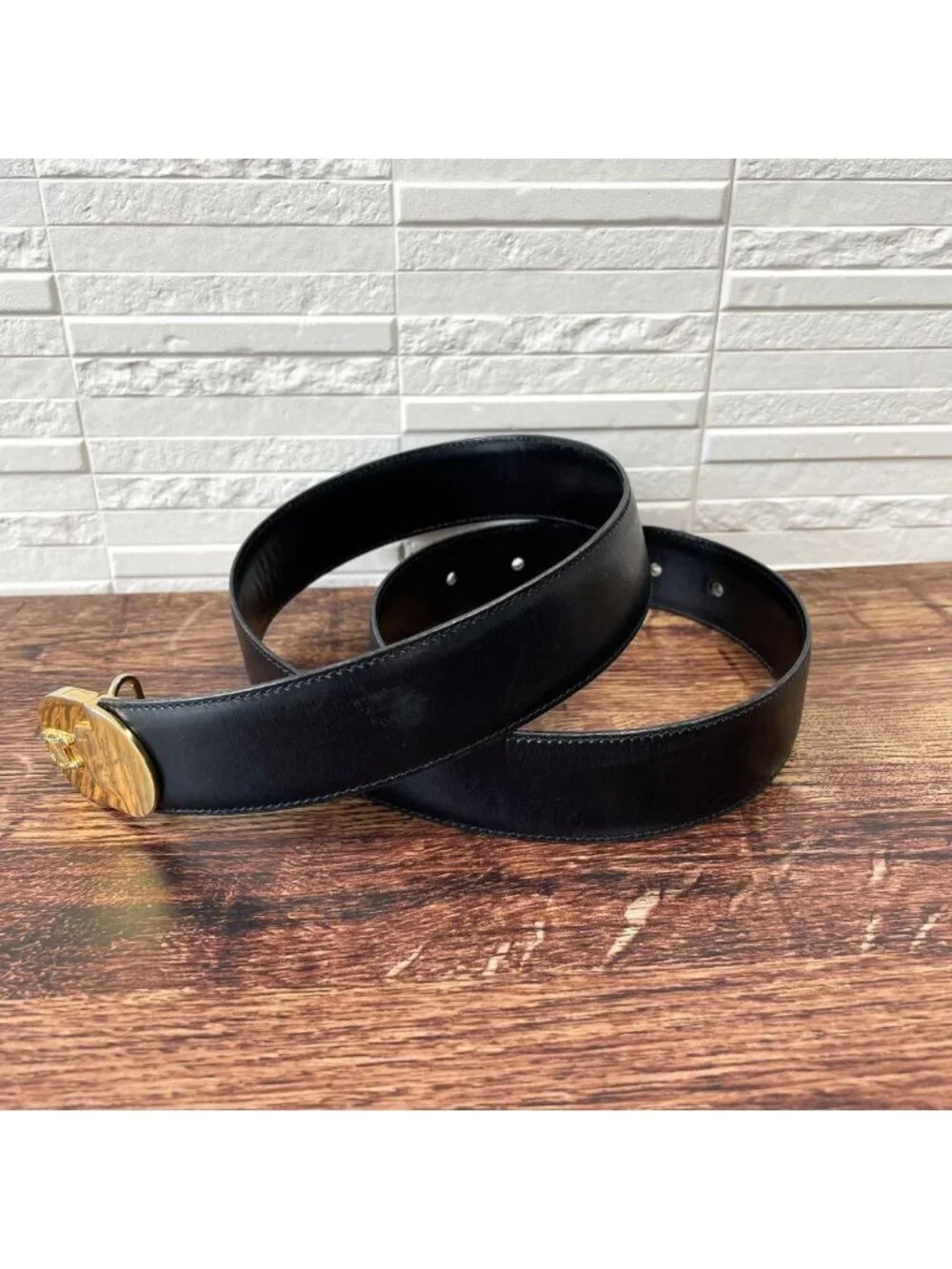 Celine Leather Triomphe Logo Buckle Belt Black